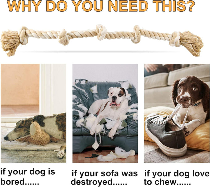 Fida Cotton Rope Dog Toy for Large/Medium Aggressive Chewers, 3 Feet 5 Knots, Tug of War and Teeth Cleaning