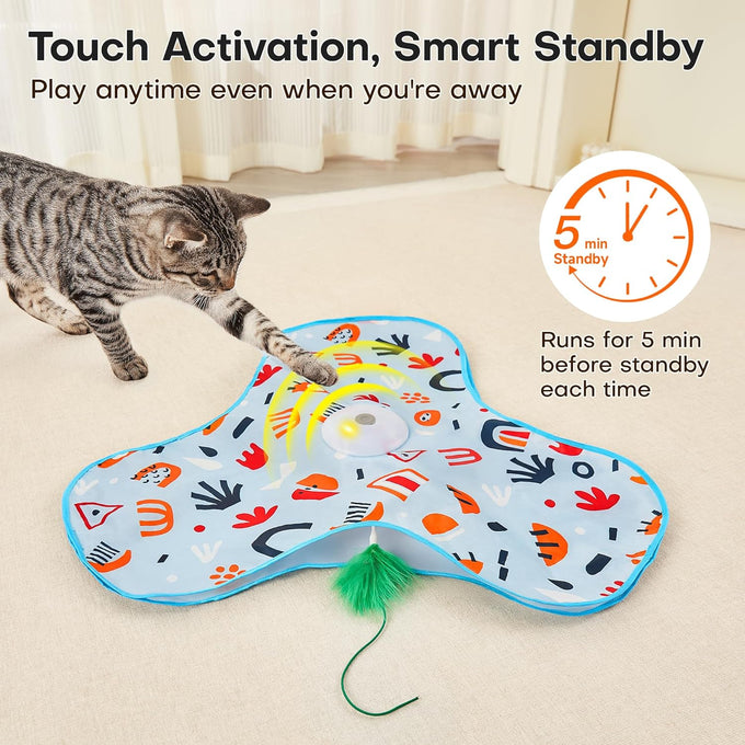 Potaroma automatic cat toy with moving feather, 3 modes, and USB rechargeable battery for indoor kittens and adult cats