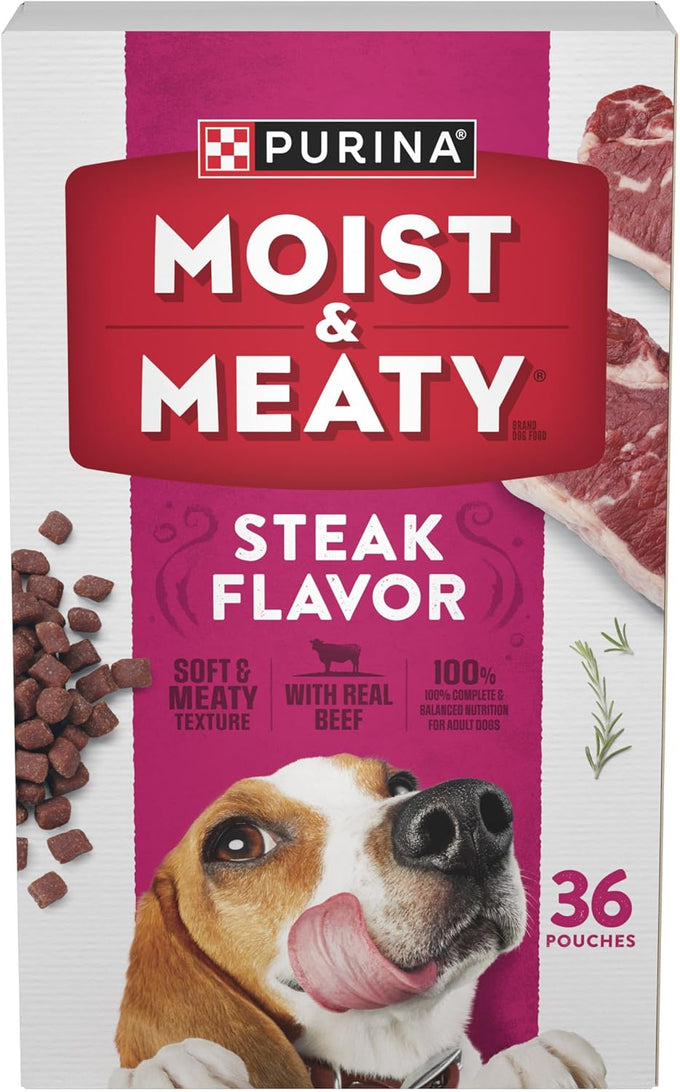 Purina Moist & Meaty Steak Flavor Soft Dog Food Pouches - 36 ct