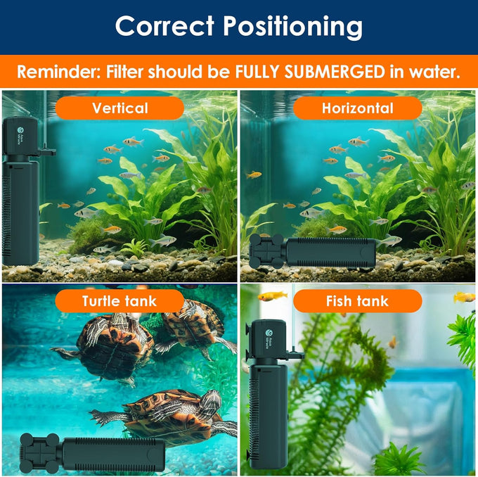 AquaMiracle aquarium filter SV-800, 8W, 225GPH, 20-70 gallon tank, U-V light & timer, filter sponge, aeration & rainfall modes.