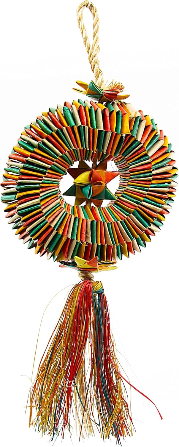 Planet Pleasures bird tire toy, medium, 5.5" wide x 9.5" long, natural palm leaf