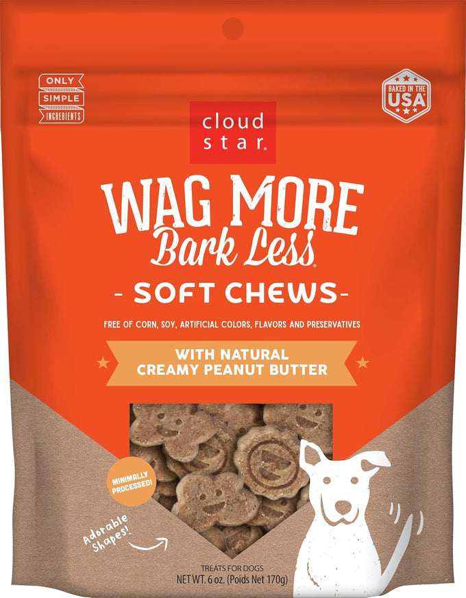 Cloud Star Wag More Bark Less Grain-Free Soft Chews Dog Treats with Natural Chicken & Sweet Potato, Oven-Baked in USA, 5 oz Pouch