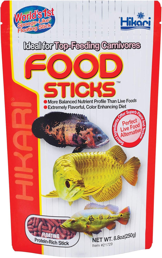 Hikari Tropical Food Sticks 250g - High-Carotenoid Formula for Top-Feeding Carnivores