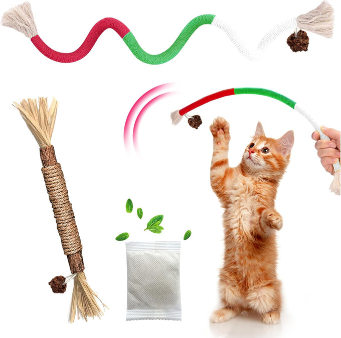 GBSYU 6Pcs Silvervine Cat Chew Rope & Sticks, Refillable Catnip Bag for Teeth Cleaning and Stress Relief