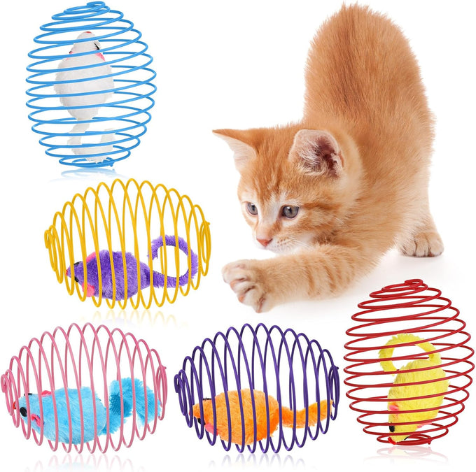 jecery 5 pcs cat spring balls colorful playful coils interactive action toys caged rats for kitten pet supplies