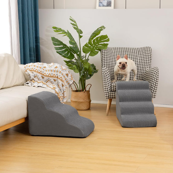 Aodisman 3-Step Grey Pet Ramp and Stairs for Sofa and Chair, 15.7" H, Non-Slip, Stable, Easy to Assemble