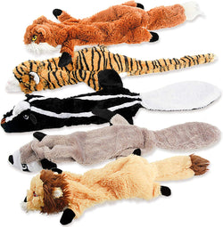 Non-toxic plush dog squeak toys, no stuffing, 5-pack woodland animals for small to large breeds