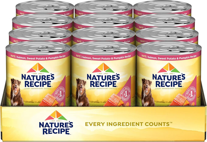 Nature's Recipe Grain Free Wet Dog Food, Salmon & Sweet Potato, 13oz Can