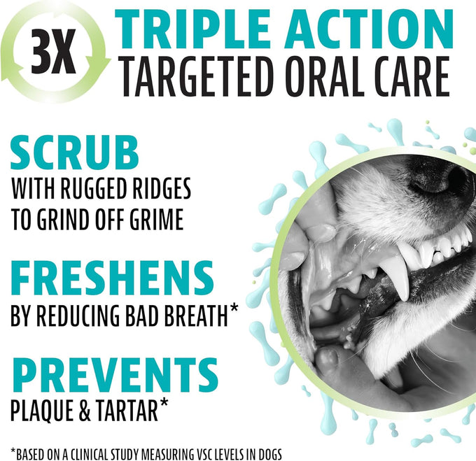 Dinovite Triple Action Dental Chews for Small Breeds, Clinically Proven to Prevent Plaque & Tartar, Fresh Mint Flavor, 30 Count, Made in USA