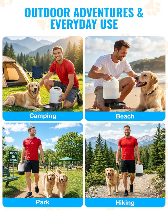 petnf dog water bottle portable 1 gallon (128oz) automatic gravity dog water bowl dispenser with pull-out drinking bowl