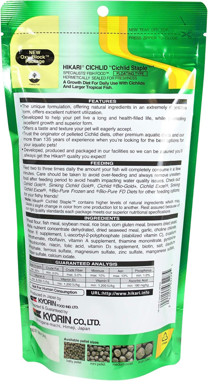 Hikari Cichlid Staple Floating Pellets Fish Food, 8.8 oz, Large Pellets, 250g, Stabilized Vitamin C