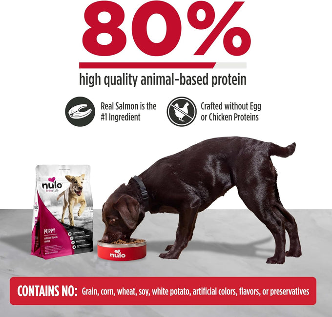 Nulo Freestyle Dry Puppy Food - Salmon & Peas, Premium Grain Free Dog Food for Puppies, Natural, High Protein Kibble with DHA, Omega 3 & Probiotics, for Small and Medium Breeds, 26lb Bag