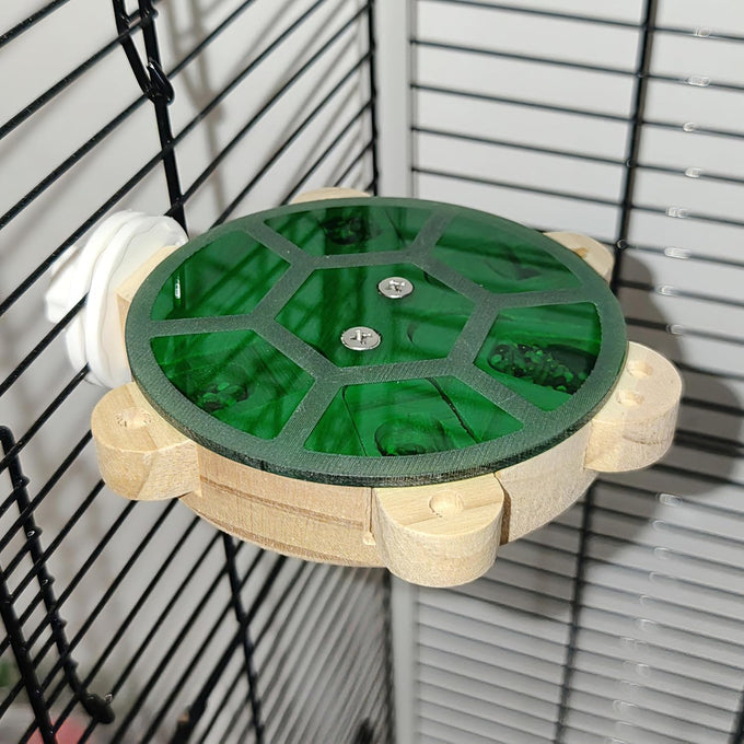 Wooden 5-Drawer Parrot Puzzle Feeder Toy with Acrylic Cover, Green, for Small Pets and Birds