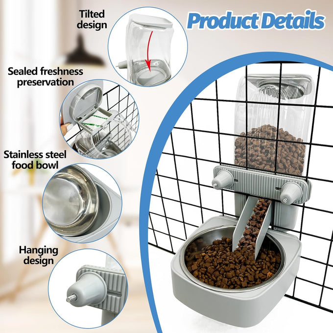 54 oz stainless steel rabbit food dispenser with gravity feeder for small animals and pets