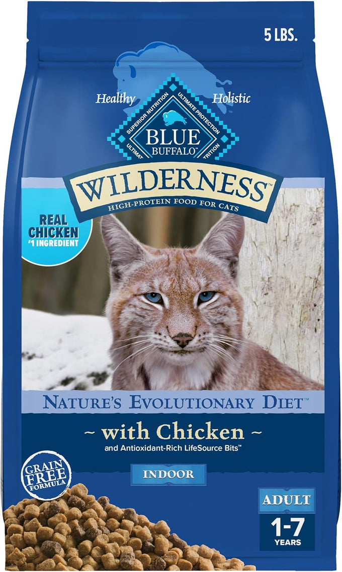 Blue Buffalo Wilderness natural adult dry cat food for indoor cats, high-protein, chicken, 5-lb bag