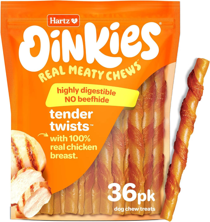 Hartz Oinkies Tender Twists Rawhide-Free Chicken Breast Dog Chews with Real Chicken Breast 36 Count