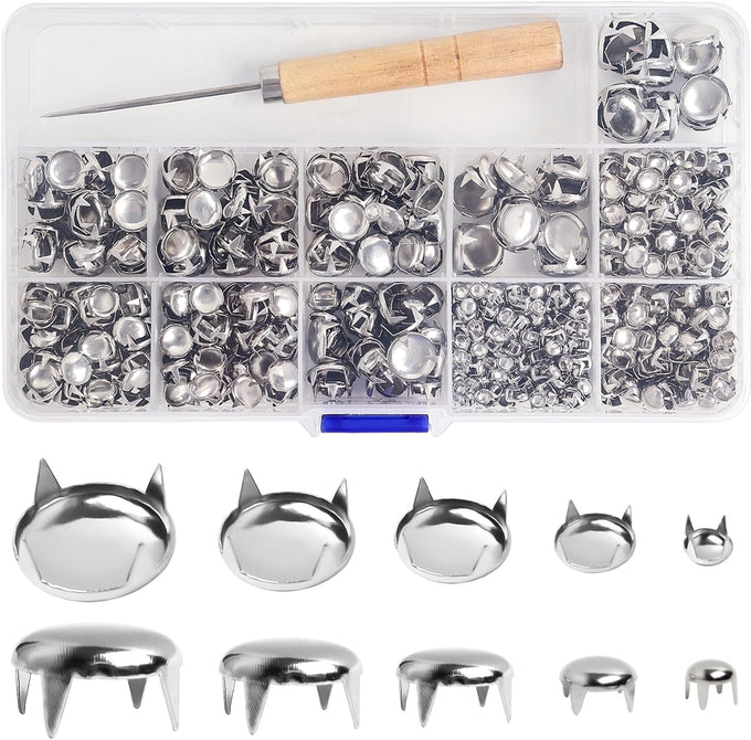 SBYURE silver round dome studs, 1000 pieces, 5 sizes kit, perfect for leather craft and clothing DIY
