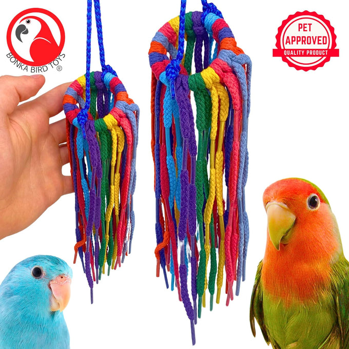Bonka Bird Toys 51214 Small Aglet Heaven Cotton Shoelace Toy for Parakeets Cockatiels Quakers Pionus Bird Enrichment