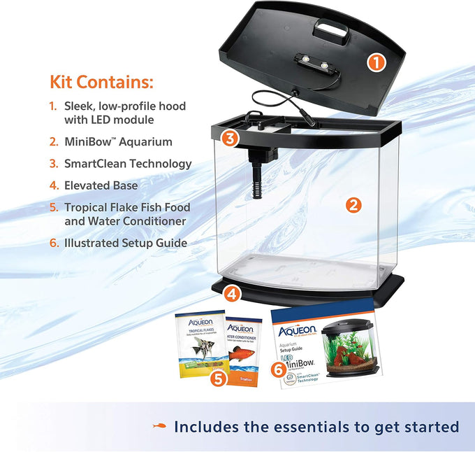 Aqueon LED MiniBow 2.5 Gallon Aquarium Fish Tank Kit with SmartClean Technology in Black for Small Fish