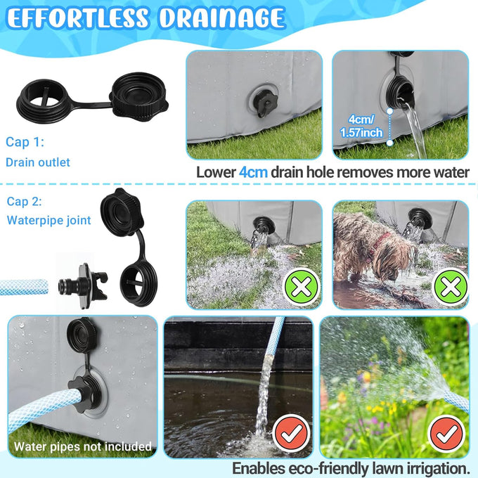 Foldable Gray Kiddie Pool with Hard Plastic Non-Slip Thickened Bottom for Small Medium Large Dogs and Kids