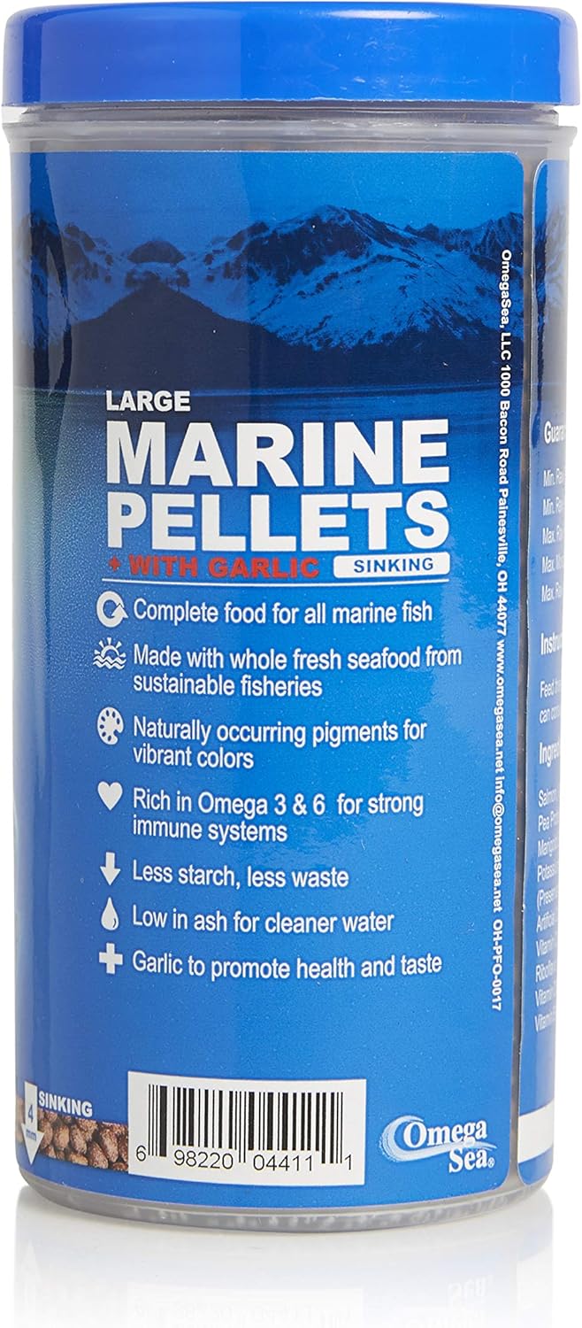 omega one garlic marine large sinking pellets, 9 oz, dry fish food, omega 3, no meals or pre-processed protein