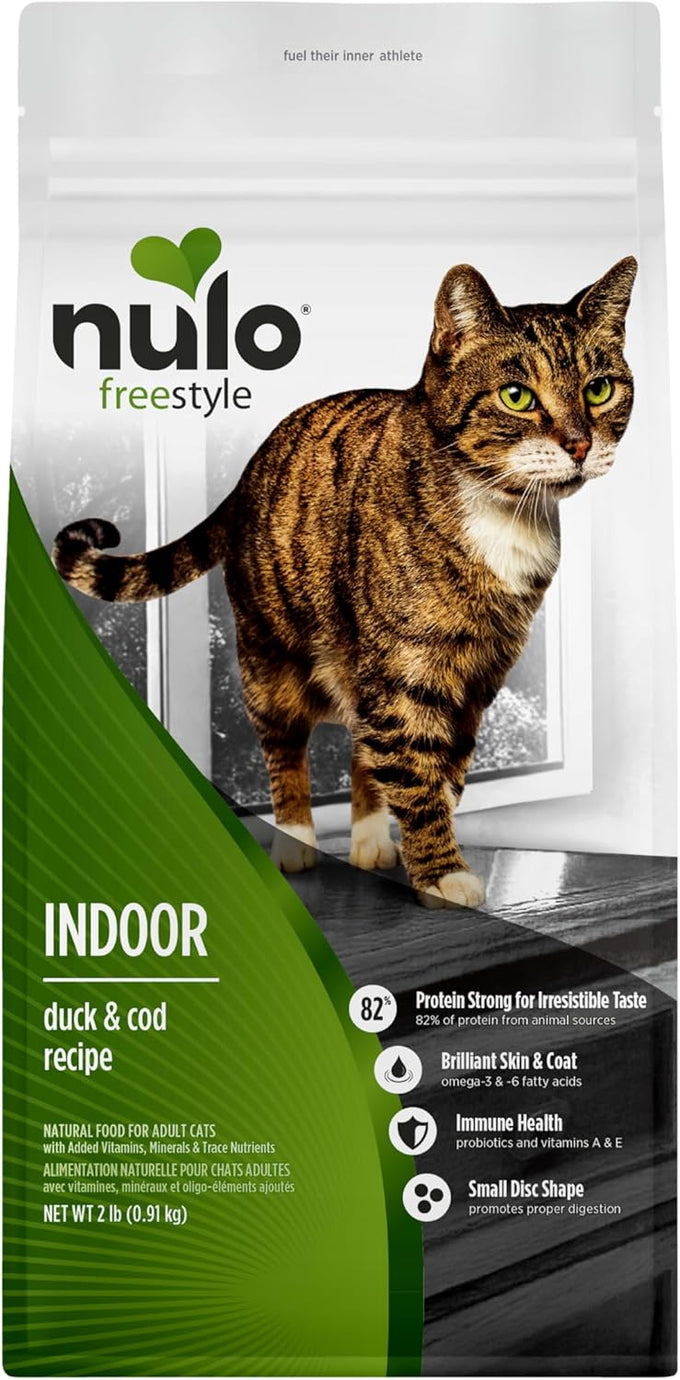 nulo freestyle dry cat food duck & cod high protein grain-free indoor formula 2lb bag