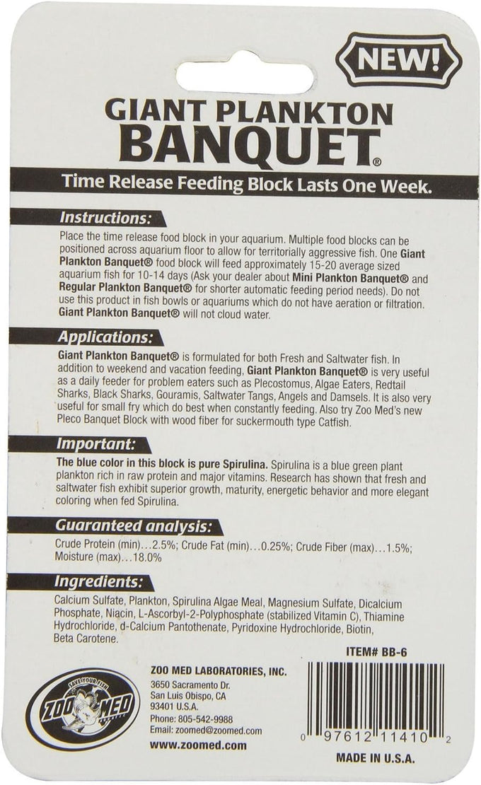 Zoo Med Laboratories Giant Plankton Banquet Block Feeders 3-Pack for Saltwater Fish – 1.4 oz Blocks Provide 10-14 Days of Sustained Nutrition with Enhanced Plankton and Spirulina