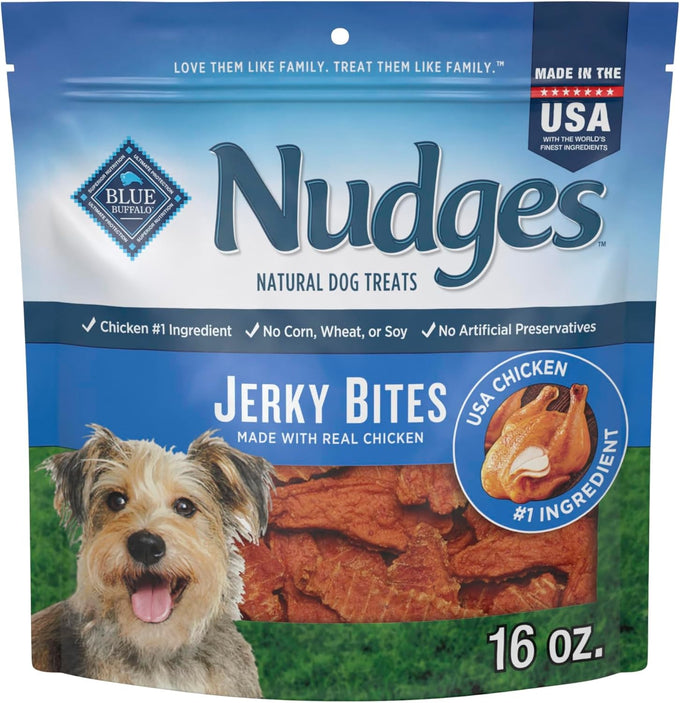blue buffalo usa made natural chicken jerky dog treats, 16 oz bag, bite-sized pieces