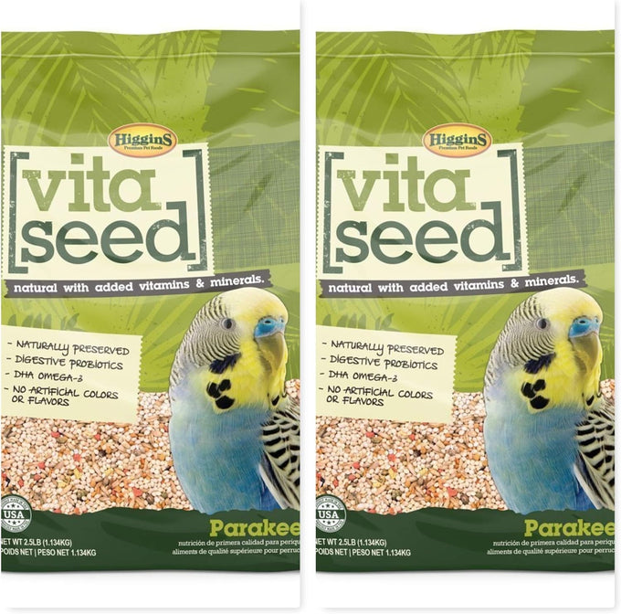 higgins vita seed parakeet bird food 2.5lb bundle of 2, naturally preserved, digestive probiotics
