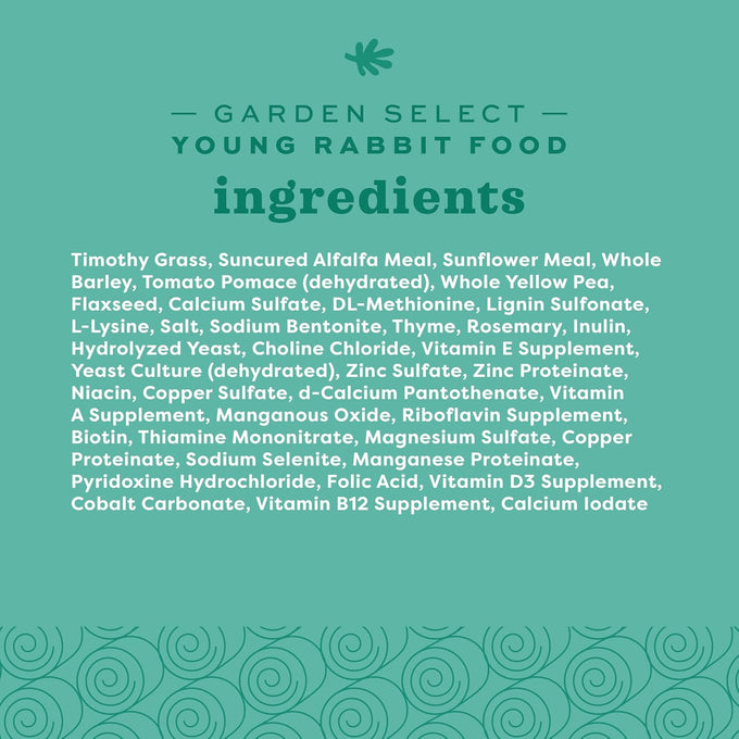 Oxbow Garden Select Young Rabbit Food, Made with Alfalfa, Non-Gmo, Soy-Free, Wheat-Free, 4 Lb Bag, Usa Made, High Fiber