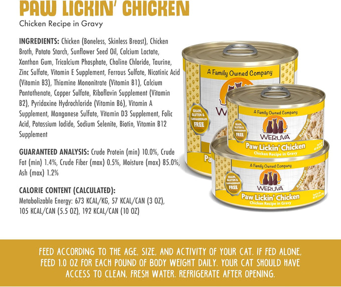 Weruva Classic Paw Lickin' Chicken Cat Food, 10oz Can, Pack of 12, Grain-Free, No Artificial Preservatives
