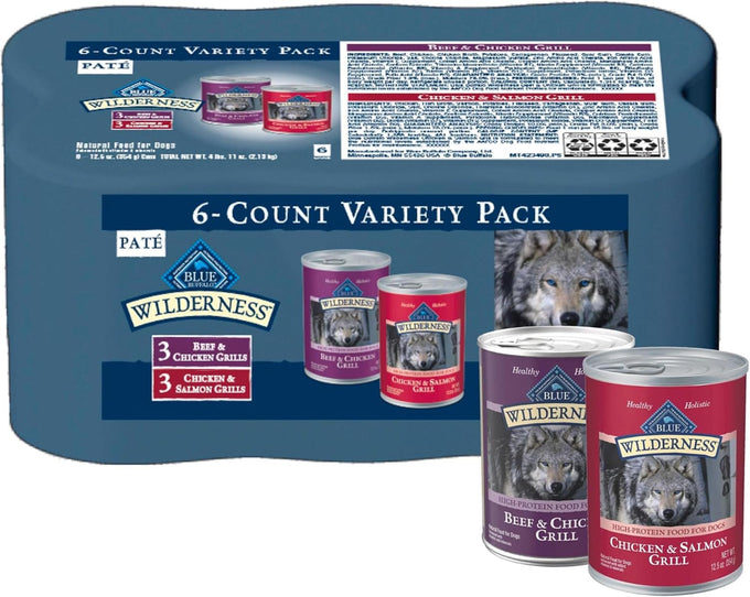 blue buffalo wilderness high protein grain-free wet dog food for adult dogs, 12.5 oz cans, 6 pack