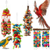 seenelling 3pcs large multicolored wooden parrot cage chewing toys for macaws african greys cockatoos