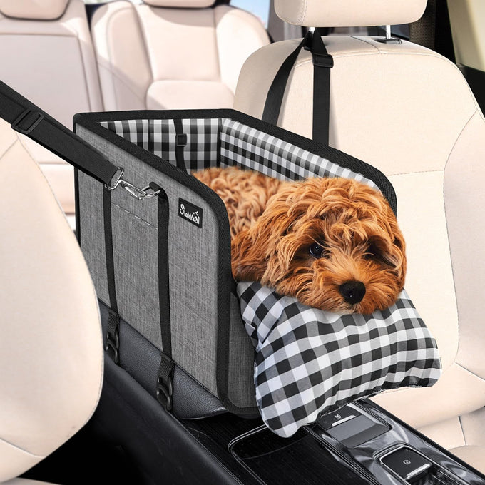 SlowTon Portable Dogs Armrest Booster Seat for Small Dog Anti-Collapse Pet Car Seat with Soft Cushion Safety Belt Black