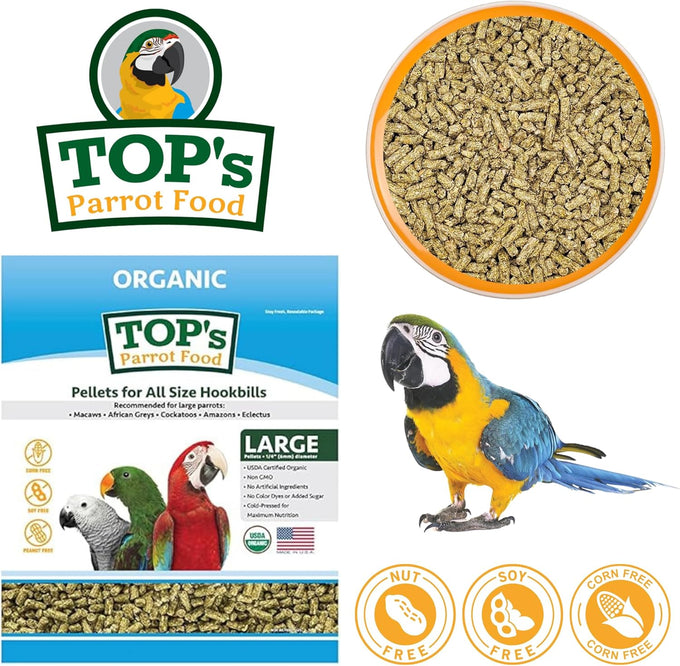 TOP's non-GMO, USDA organic parrot food pellets for large and medium parrots, 4 lb, 1.81 kg