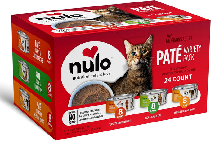 nulo variety flavors pate wet canned cat food, 5.5 ounce pack of 24