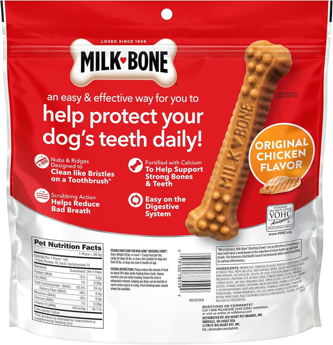Milk-Bone Brushing Chews Original Chicken Flavor, 18 Large Daily Dental Dog Treats, 24.2 Oz Bag