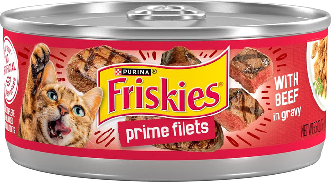 Purina Friskies Prime Filets with Beef in Wet Cat Food Gravy, 5.5 oz cans, pack of 24
