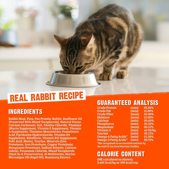 Rawz Real Rabbit Dry Food for Cats Made in USA, Freeze Dried Coating, 1.75 Pounds, No Fillers, Made in USA
