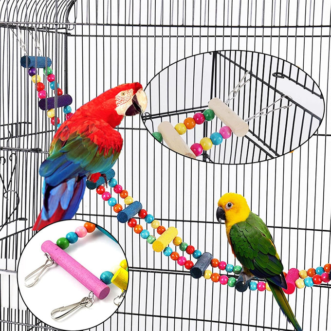 Hamiledyi bird parrot swing chewing toy set 15pcs wooden hanging bell hammock climbing ladders colorful pet birds cage toys