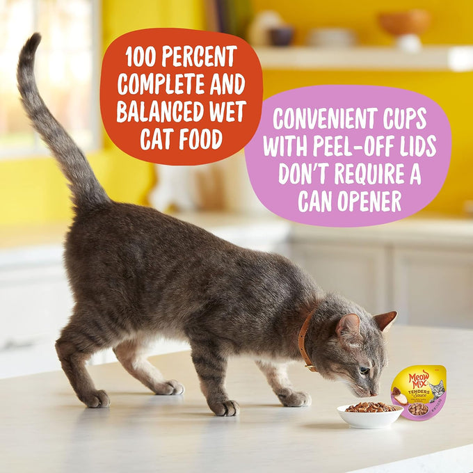 Meow Mix Tenders in Sauce Wet Cat Food, Turkey & Giblets, 2.75 oz Cups, Pack of 12