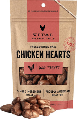 vital essentials freeze dried raw chicken heart dog treats single ingredient premium quality grain free 1.9 oz bag
