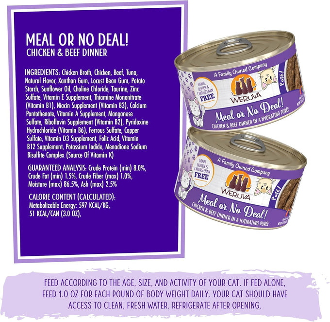 Weruva Classic Cat Paté with Chicken & Beef, Grain-Free, 3oz Cans, (Pack of 12)