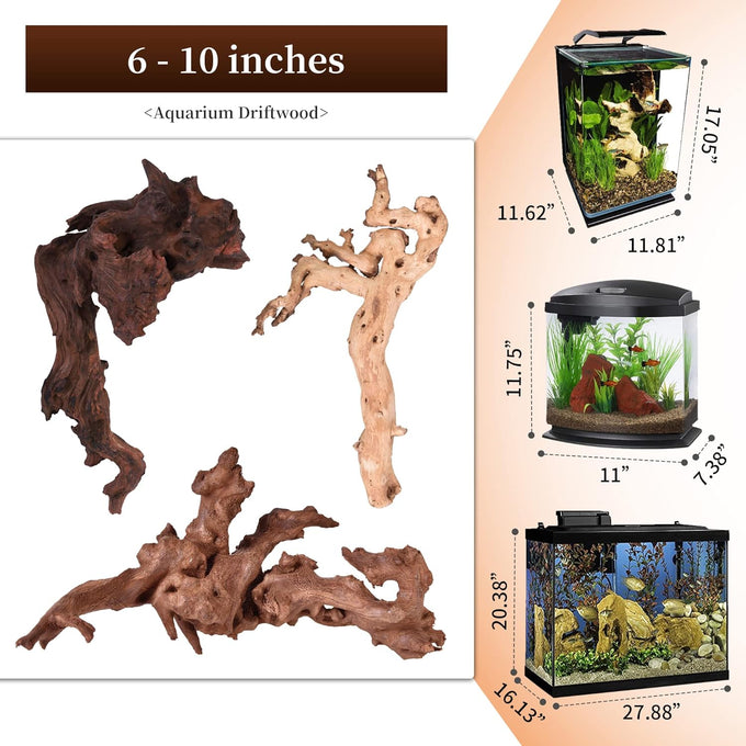 majoywoo Natural Coral Driftwood Assorted Branch 6-10" 3 Pcs Aquarium Decor Reptile Decorations