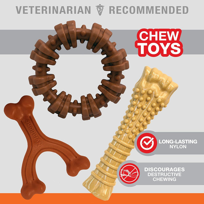 Nylabone Power Chew Toy Bundle for Large Dogs, up to 50 lbs, 3 Pack, Flavor Medley