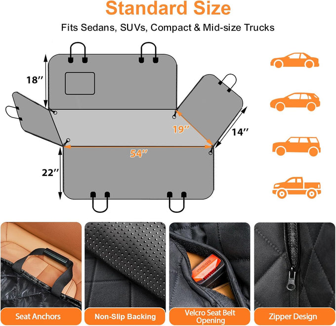 URPOWER 600D Waterproof Dog Car Seat Cover for Sedans, SUVs, Compact Trucks with Side Flaps and Nonslip Backing