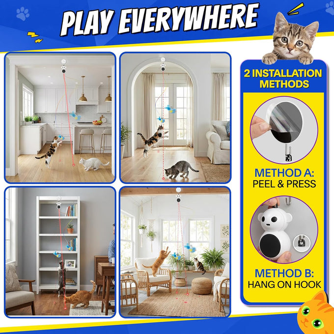Interactive 2-in-1 Laser Pointer Cat Toy with Flying Bird and Smart Moving Wand