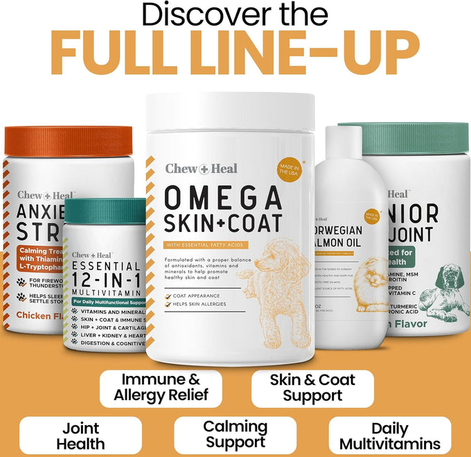 Salmon Oil Omega 3 Fish Oil for Dogs - 180 Soft Chews for Itch Relief, Shedding, Hot Spots, Skin & Coat