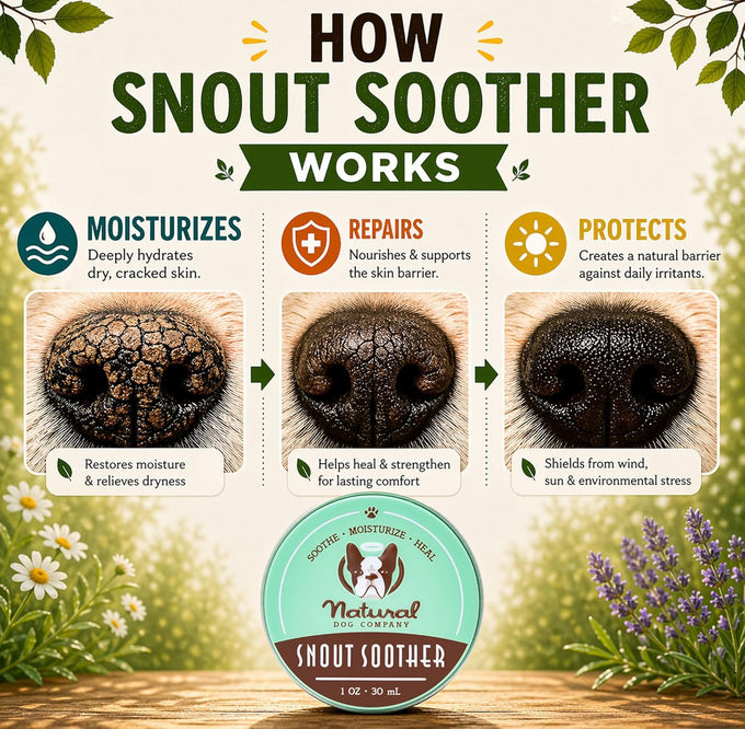 Natural Dog Company Snout Soother Dog Nose Balm for dry, crusty noses with coconut oil & shea butter, lick safe for all breeds - 1 oz tin
