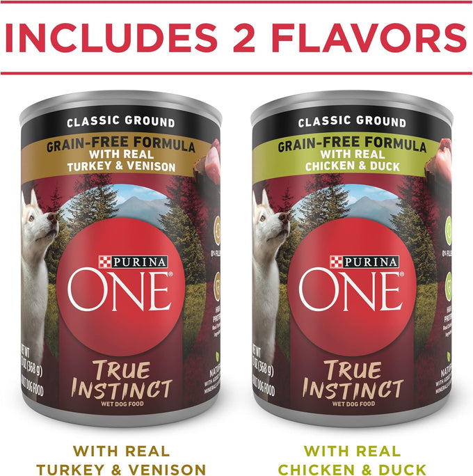 Purina ONE natural grain free wet dog food variety pack with real chicken or turkey, 13 oz, 6 pack
